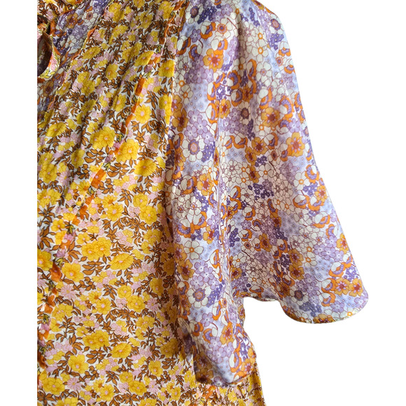 Maje Rissolette‎ Smocked Floral Print Dress Yellow Orange EU34/XS - Picture 7 of 13